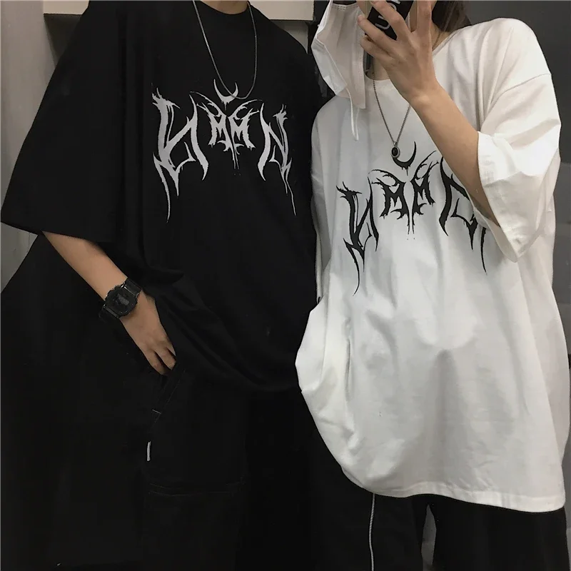 

Vintage Women's T-shirt Hip-Hop Loose Punk Letter Printing Women Harajuku Oversize Short-sleeve Tops Clothing