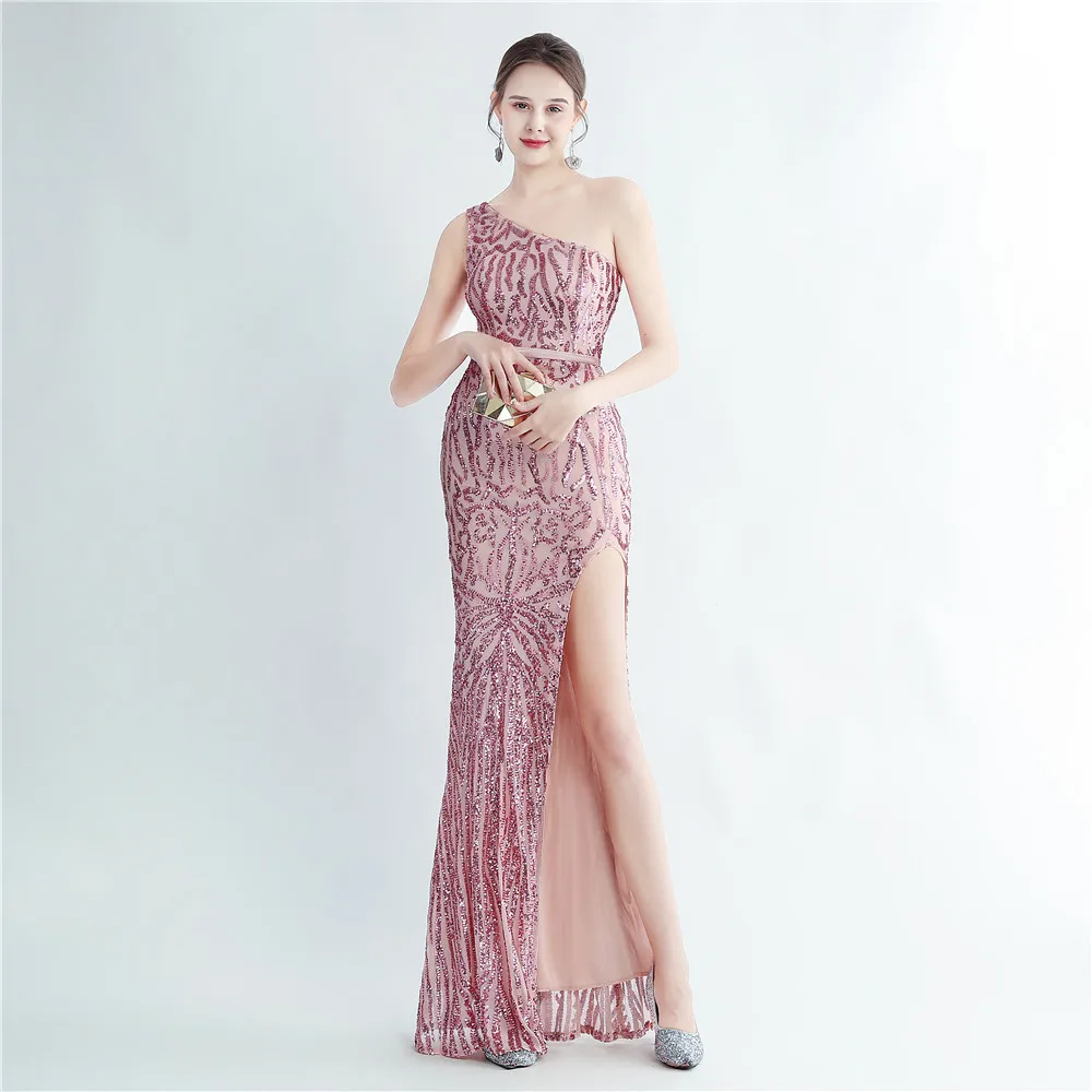 dusty-rose-sequined-elastic-long-evening-dress-one-shoulder-high-split-mermaid-plus-size-prom-party-gowns-2023-wholesale