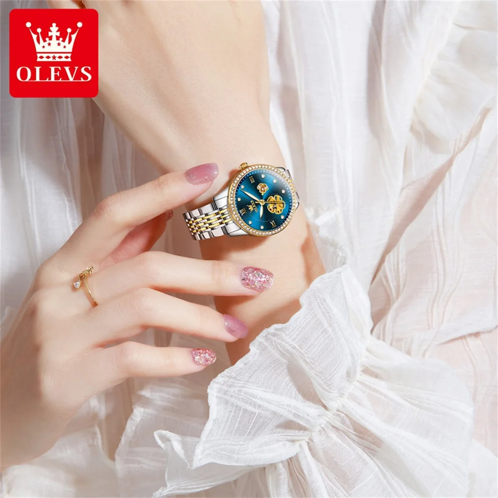OLEVS 6706 Woman Automatic Watch Fashion Mechanical Watch For Women Deep Waterproof Hollow Stainless Steel Ladies Wristwatch