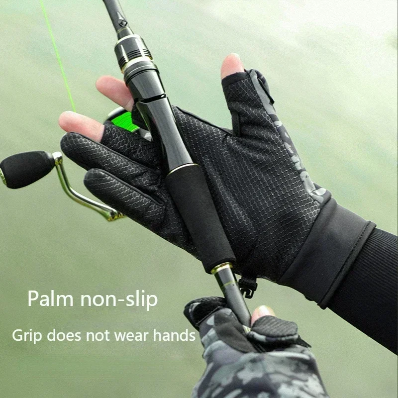 1 Pair Winter Fishing Gloves 3 Finger Flip Fingerless Gloves Non-slip Waterproof Warm Winter for Fishing Cycling Running