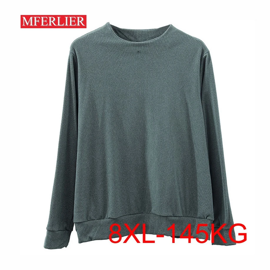 

Весенне-осенняя мужская футболка 8XL, обхват груди 150 см, 5XL, 6XL, 7XL, большие размеры, эластичная футболка с длинным рукавом для мужчин, 4 цвета