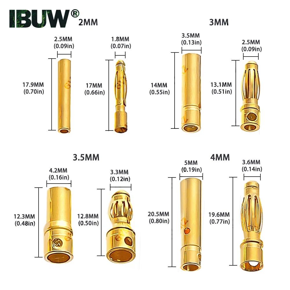 2mm 3mm 3.5mm 4mm RC 배터리 금도금 불릿 5mm 바나나 플러그 고품질 남성 여성 불릿 바나나 커넥터 6mm 8mm 5.5mm