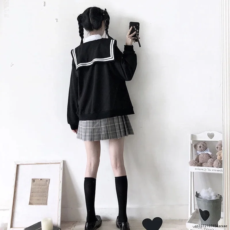 Sailor suit women hoodie Goth Autumn Winter Hoodies Women Zipper Up Harajuku Sweatshirt Gothic Clothes Loose 5