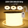 COB LED Strip 220V Switch/Dimmable Power EU Plug 360LEDs/m 3000k 6000k RA90 Outdoor Garden FOB LED Tape Bedroom Kitchen Lighting 1