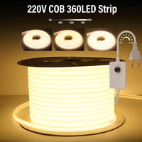 COB LED Strip 220V Switch/Dimmable Power EU Plug 360LEDs/m 3000k 6000k RA90 Outdoor Garden FOB LED Tape Bedroom Kitchen Lighting 1