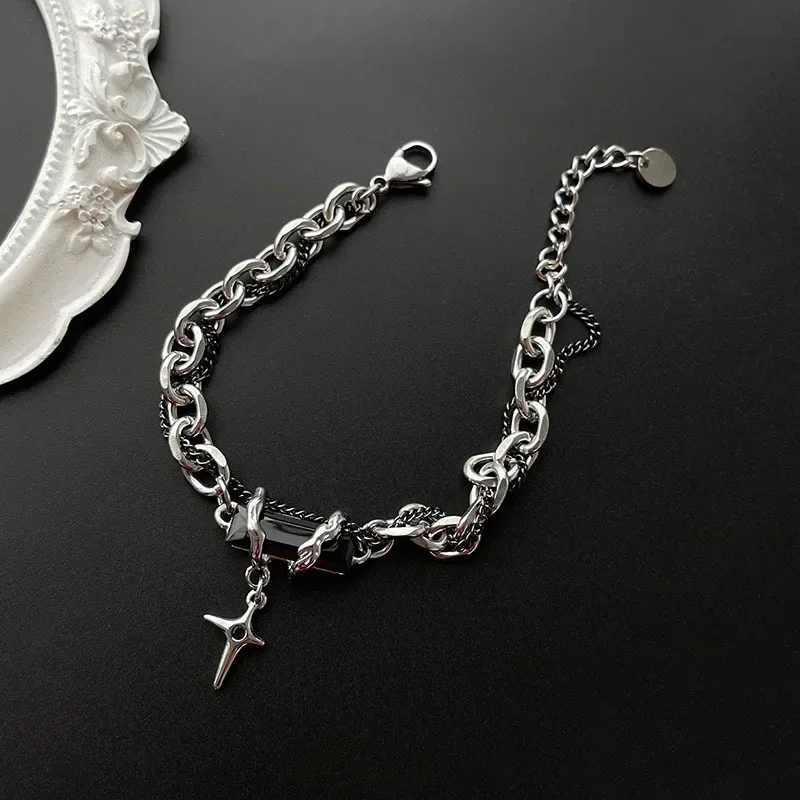 Men Bracelet 2024 Retro Black Zircon Star Chain Women