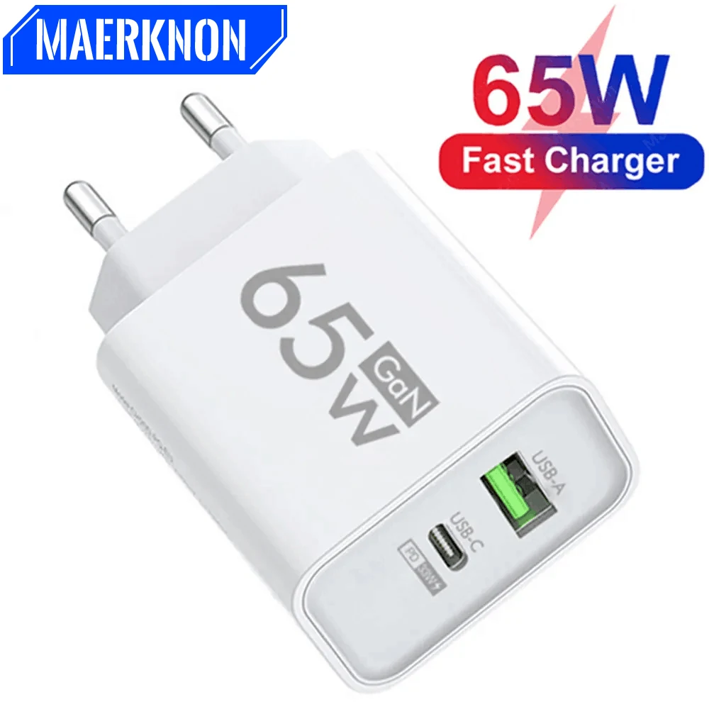 

GaN 65W USB C Charger PD Type C Fast Charging Wall Adapter For iPhone Samsung Xiaomi EU/US Plug Quick Charge QC3.0 Phone Charger