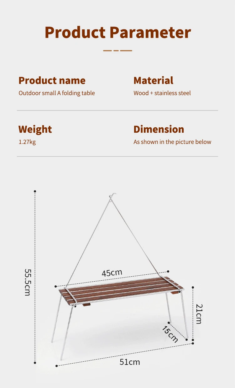 Description Picture 5 of itemOutdoor Small A Folding Table Portable Multifunctional Camping Stainless Steel With Light Pole Picnic Beechwood Table