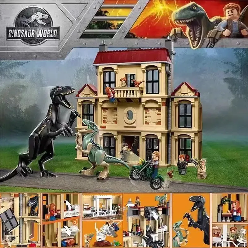 Dinosaur Park Drago tirannico attacca il maniero Blocchi di costruzione creativi Giocattolo Puzzle per bambini