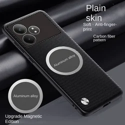 Luxurious Vegan Leather Magnetic Protective Back Cover Case for Realme GT 3 (Carbon fiber black)