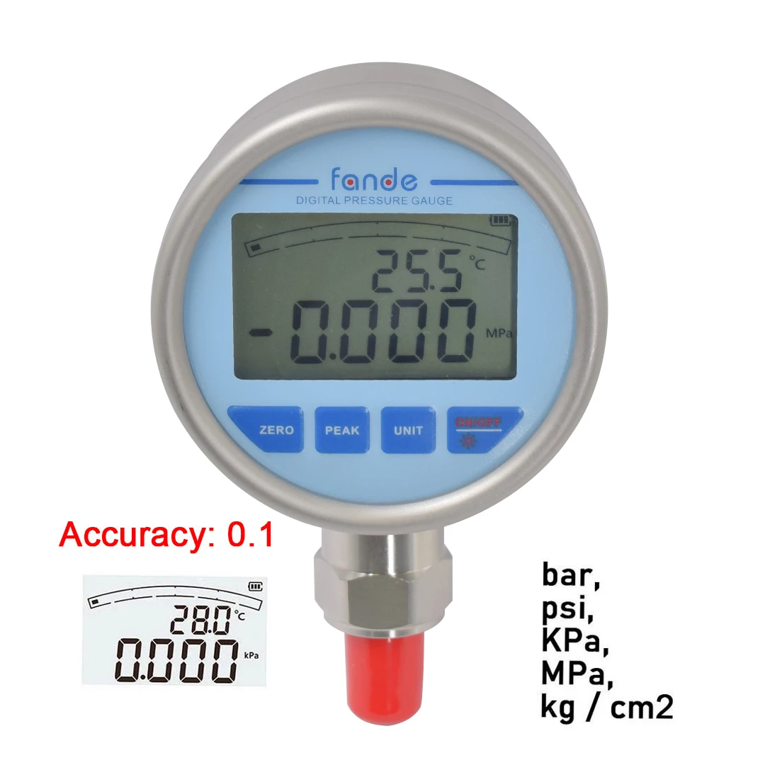 Fandes ensor Digital Air Oil Manometer Genauigkeit 0.1% Membran Edelstahl  316l Hintergrund beleuchtung Kraftstoff Wasserdruck messer