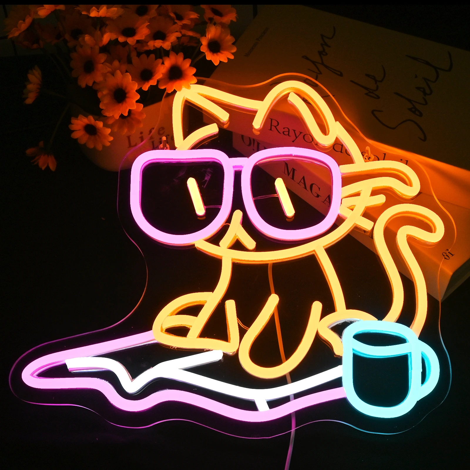 Description Picture 3 of itemReading Cat Neon Sign Dimmable Room Decoartion Led Light Up Sign Wall Decor Signs For Kid's Bedroom Read Area Library Neon Lamp