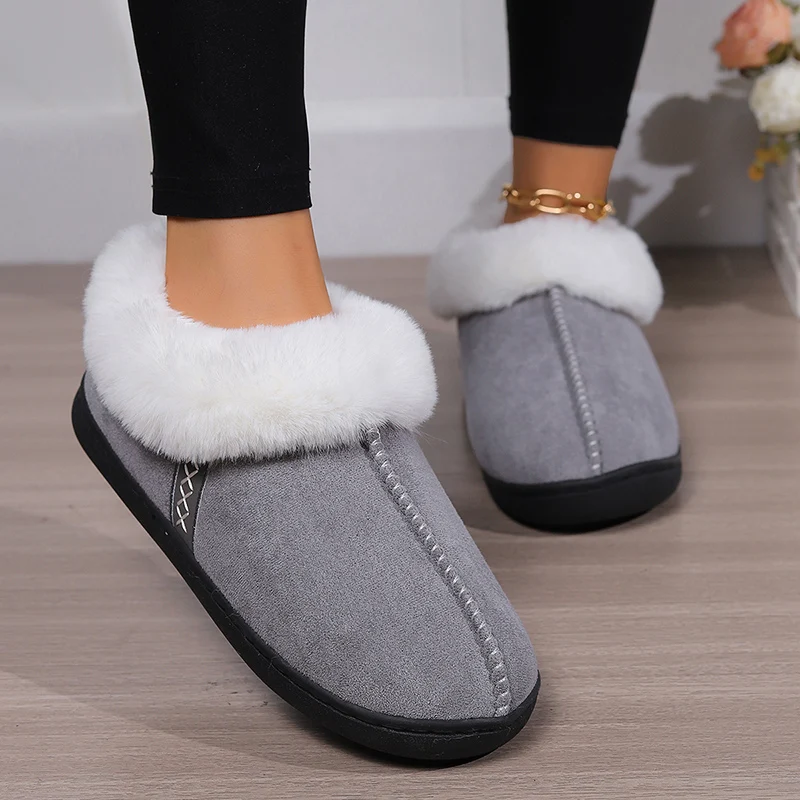 Fur Ankle Fluffy Slippers Women 2024 Winter Warm Plush Indoor Home Slippers Woman Faux Suede Closed Toe Soft Sole House Shoes 3
