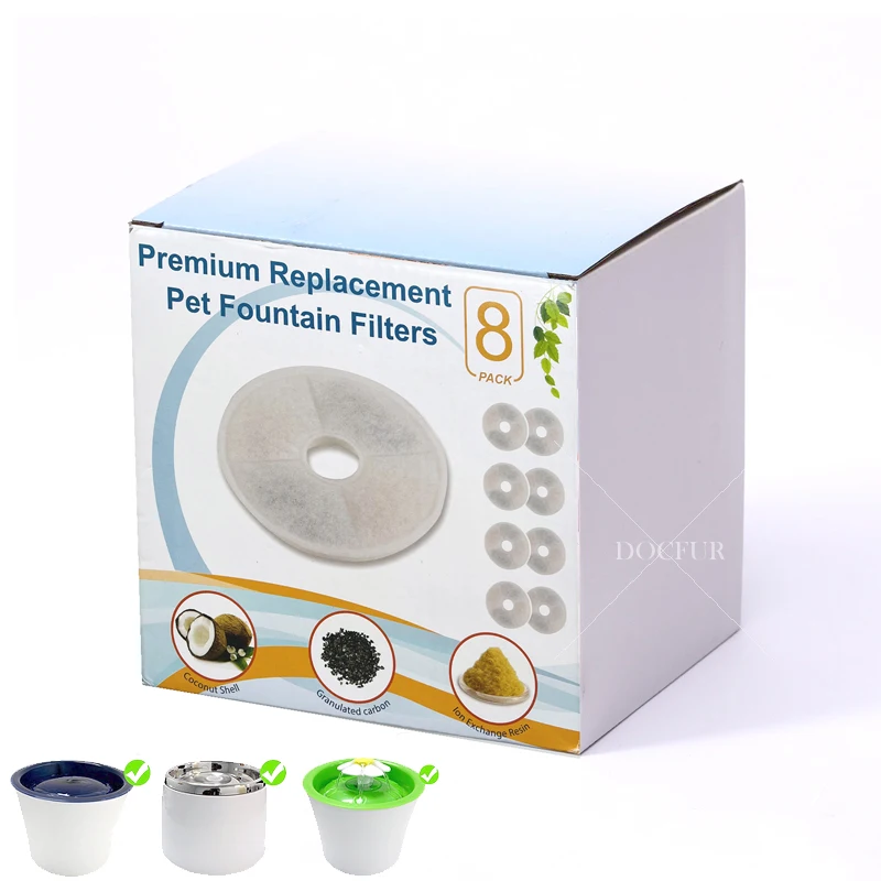 8-Pack Cat Water Fountain Filters - Replacement Filters Compatible With Catit Fountains