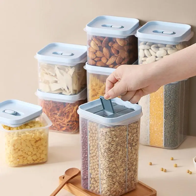 

Airtight Food Storage Container Transparent Food Storing Stackable Containers Kitchen Storage Jar Organizers Kitchen Accessories