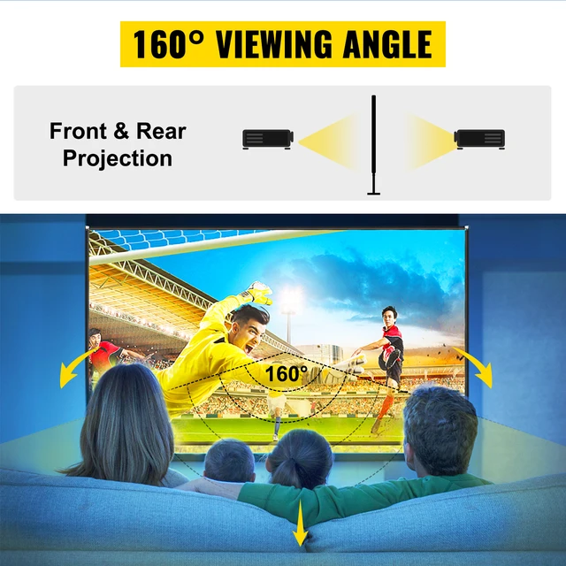 VEVOR 80 90 100 135 150 180 Inch Projector Screen W/ Stand 16:9 4K HD Wide Angle W/ Storage Bag Portable Home Cinema for Outdoor