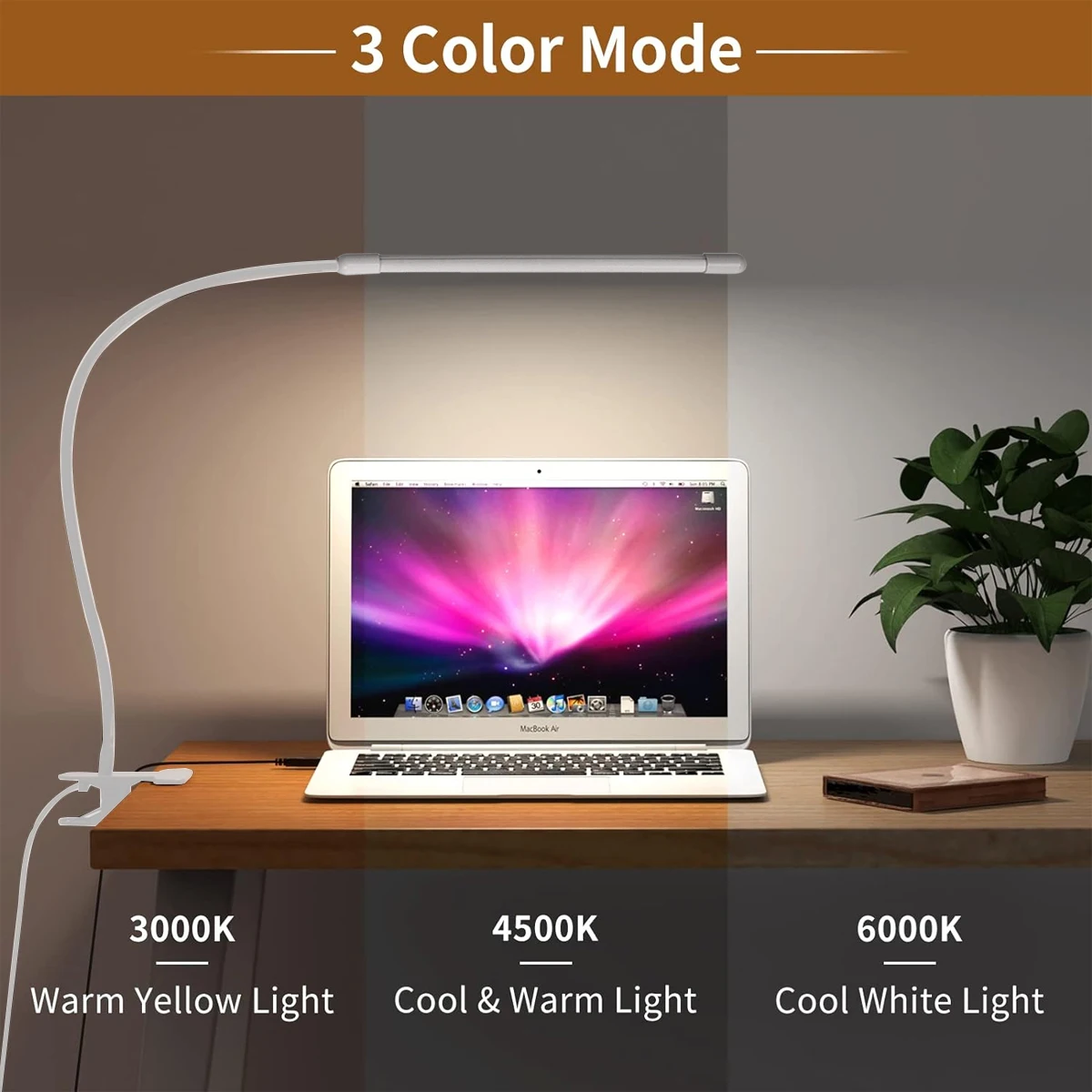 10W LED Desk Lamp with Clamp Dimmable Clip On Reading Light 10 Brightness Level 3 Lighting Modes Flexible Study Table Lamp USB 4