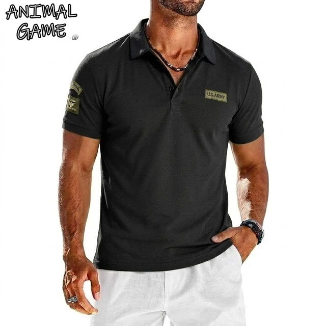 Chemises polo à manches courtes d'été, t-shirts respirants brodés pour hommes, hauts légers à boutons unis pour la gym, chemises de luxe pour hommes 1