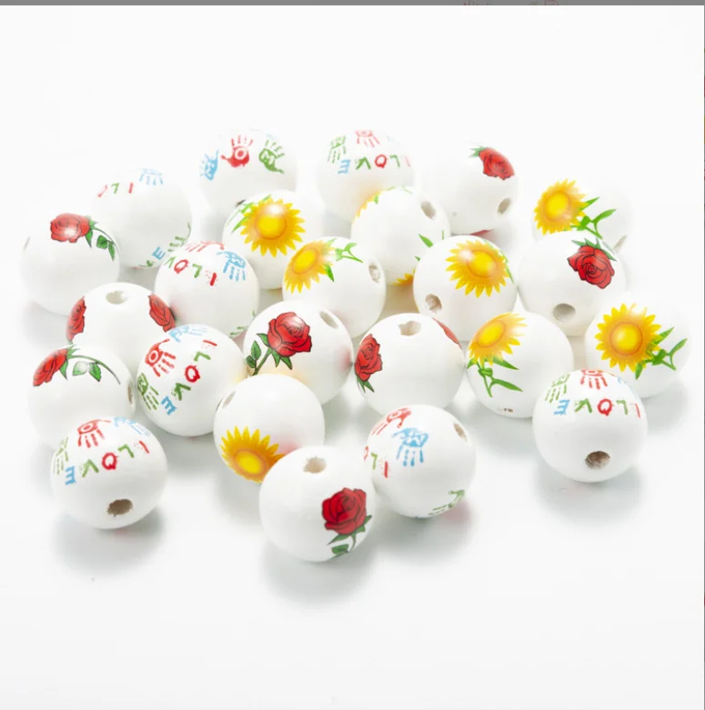 New 20MM Sunflower rose Round Wooden Beads DIY custom Mother's Day party decoration Children's Toys Bracelet Accessories |