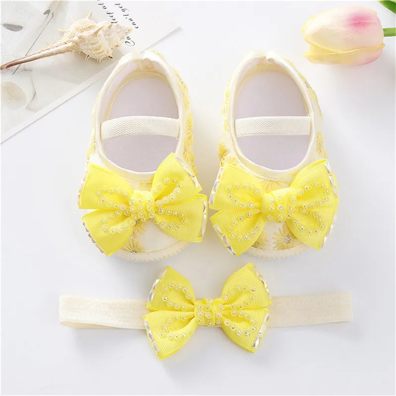 0-18months Baby Girls Princess Shoes Dress Walking Shoes And Headband for Newborn Girls Crib Set