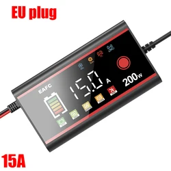 EAFC 200W/100W Automatic Car Battery Charger 12V 15A/8A for Lead - Acid, LiFiPO4, GEL, and AGM Batteries (15A)