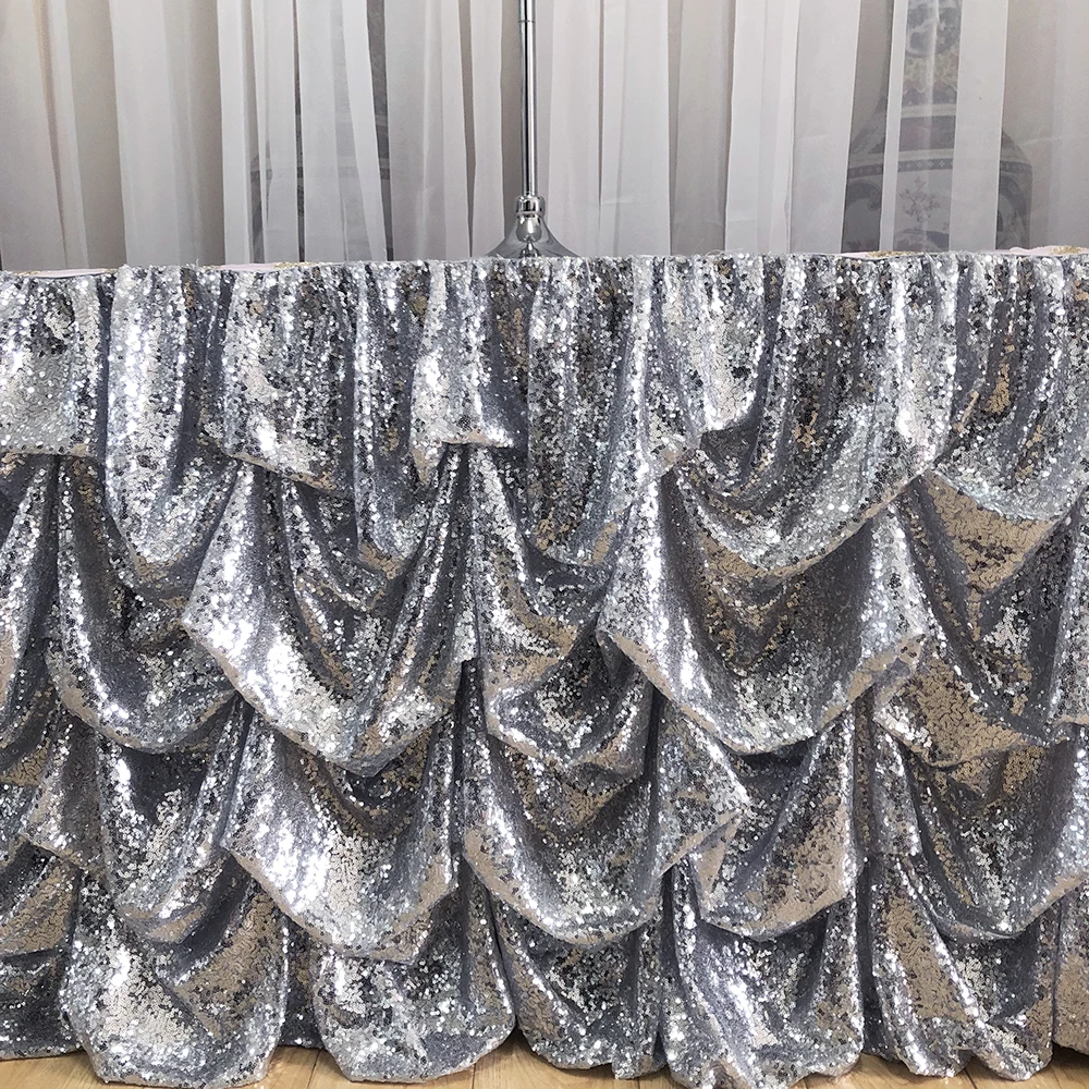 August 2 Piece /lot L * 30 Inch H Silver Shiny Sequin Table Skirt For Wedding Decoration