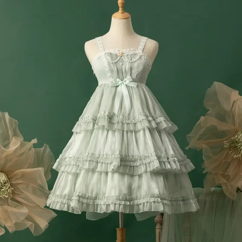 Love Organza Sweet Lolita JSK Dress Tiered Cute Mini Party Dress Gothic Y2k Pink Princess Dresses lolita dress,lolita suspender dress,lolita cosplay costumes