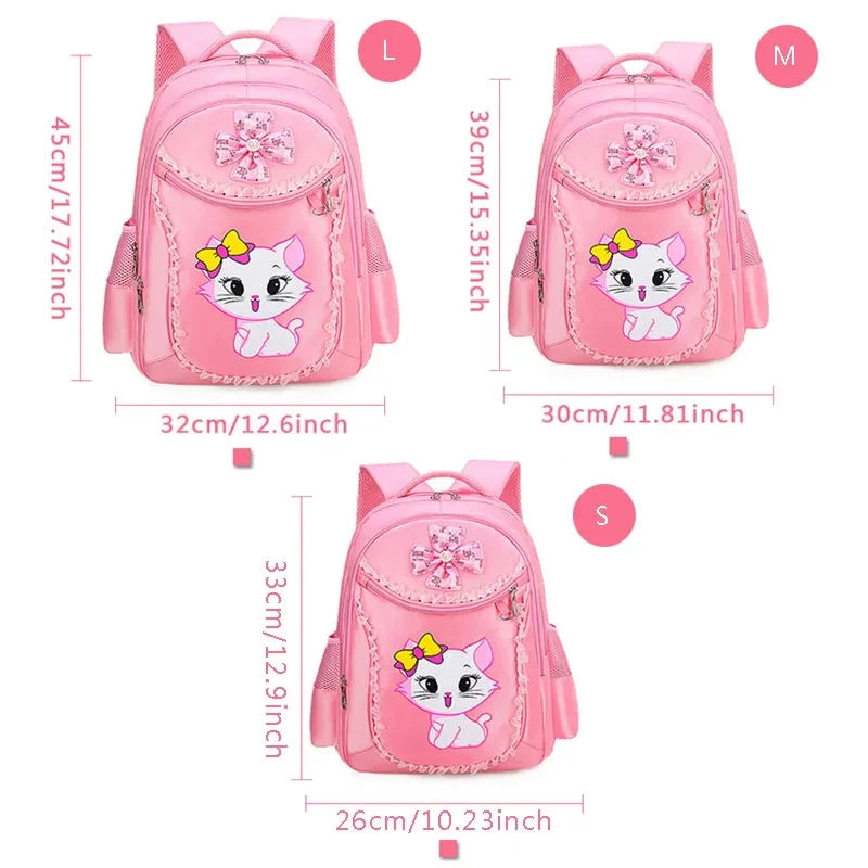 School Bags Pink Cat Sweet Cute Nylon Backpack for Women Girl Backpacks Bag Doll Pendant Fashion School Bag 3 Pieces for Girl