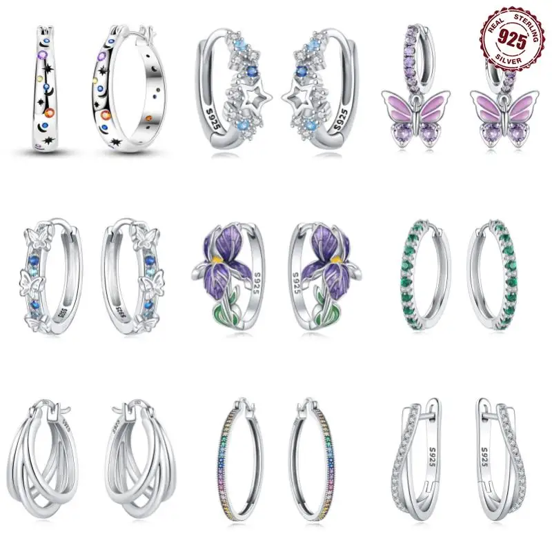 925 Sterling Silver Earring Insect Butterfly Astral Hoop Earrings Zircon For Lady Birthday Party Gifts jewelry hoop earrings silver earrings silver hoop earrings womens earrings