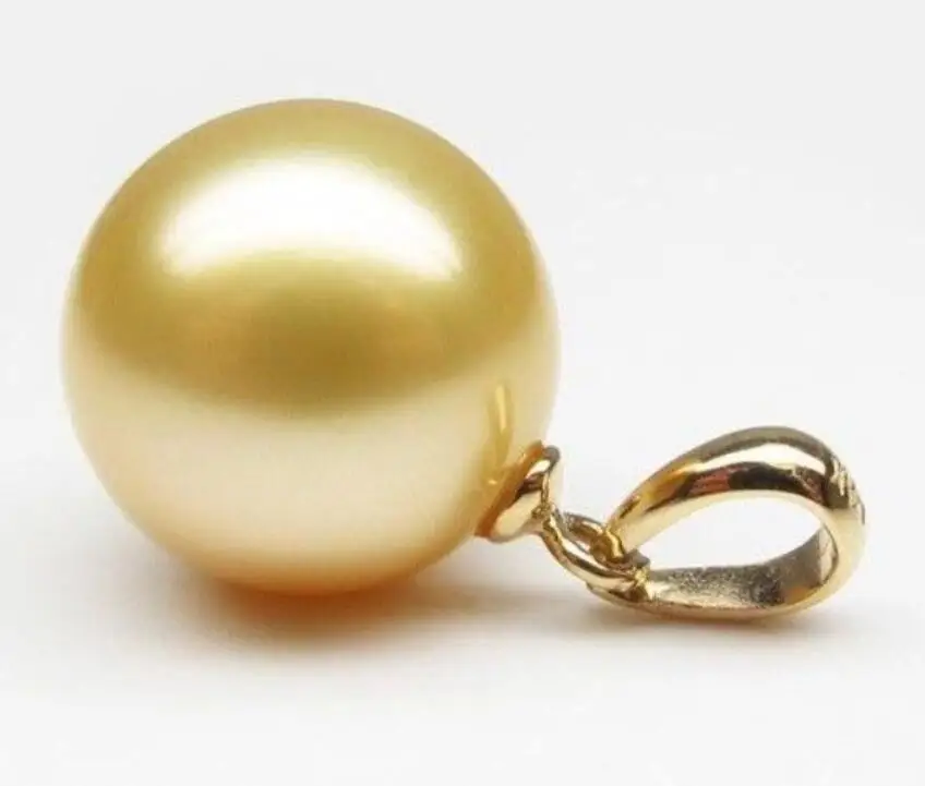 Perfect Round 16mm South Sea natural golden Shell Pearl Pendant Necklace 14kp