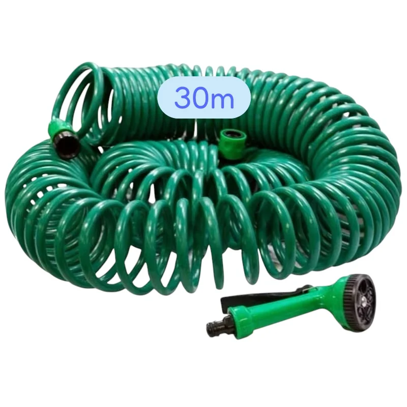 qw30M EVA Garden Retractable Spring Hose, Multifunctional Plastic Water Pipe with Car Wash Spray Gun Set for Home Use, Gun Nozzle Garden Patioe