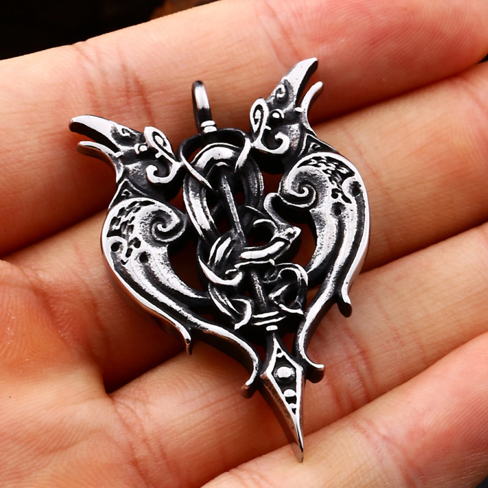 Nordic Viking Vintage Raven Pendant Necklace, Men's Cow Pendant Stainless Steel Jewelry, Best Gift for Men