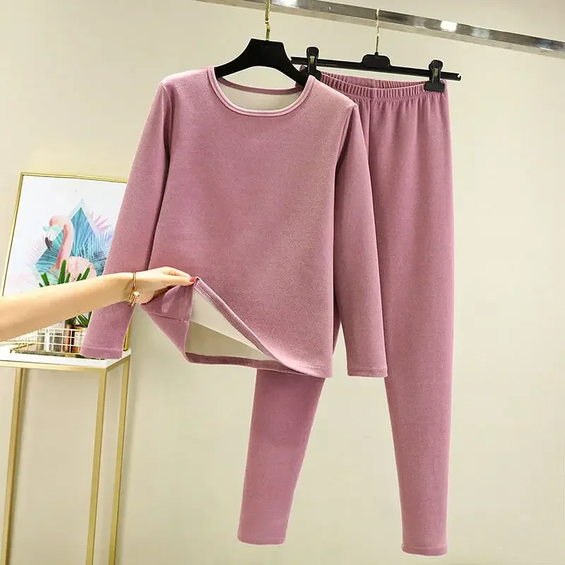 Thermal Underwear Female Winter Heating Padded and Thickened Bottoming Shirt Bottoming Pants Inside Out Home Wear Two-piece Set, Thermal Underwear Sets