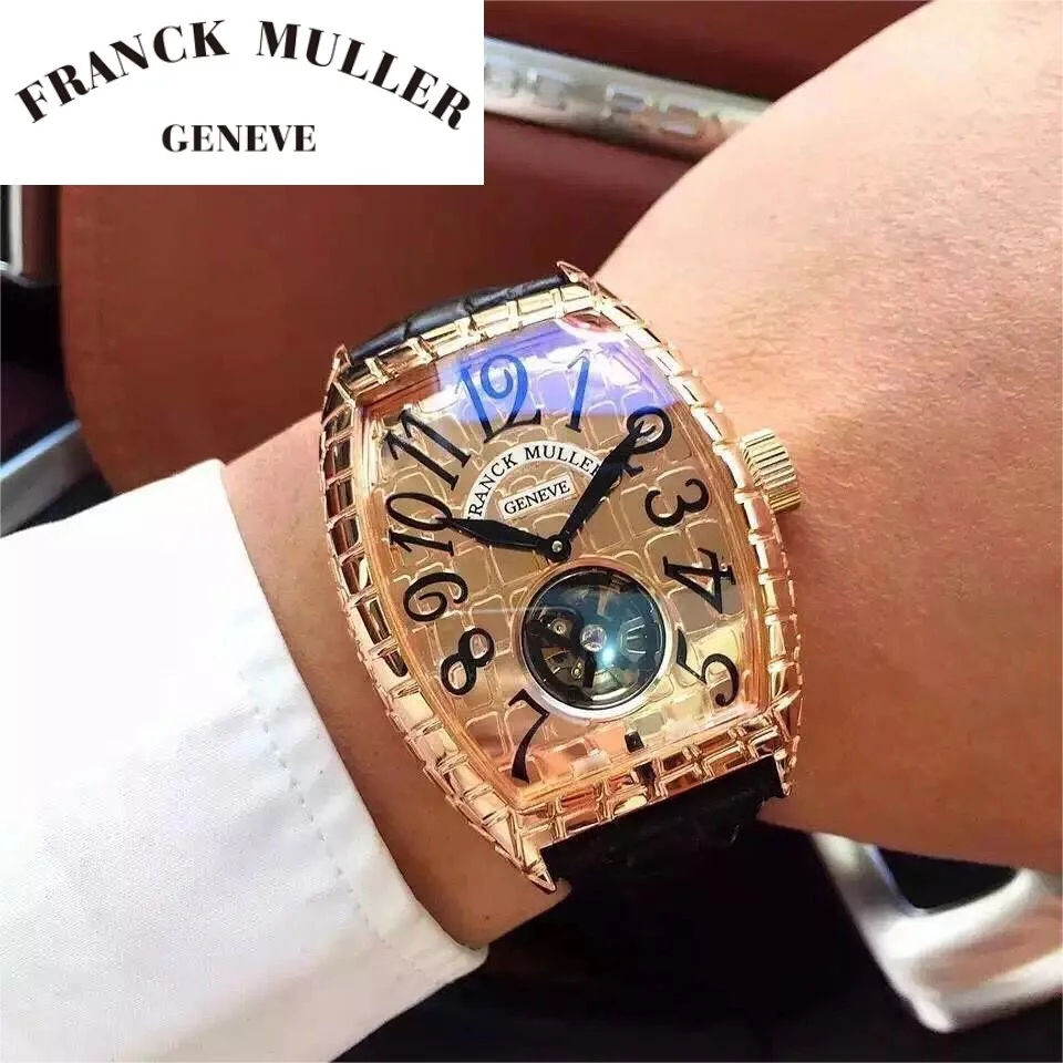 

FRANCK MULLER Mechanical Automatic Man Watch Top Brand Waterproof Luxury Leather Men's Watches Tonneau Rose Gold Clock Male Gift
