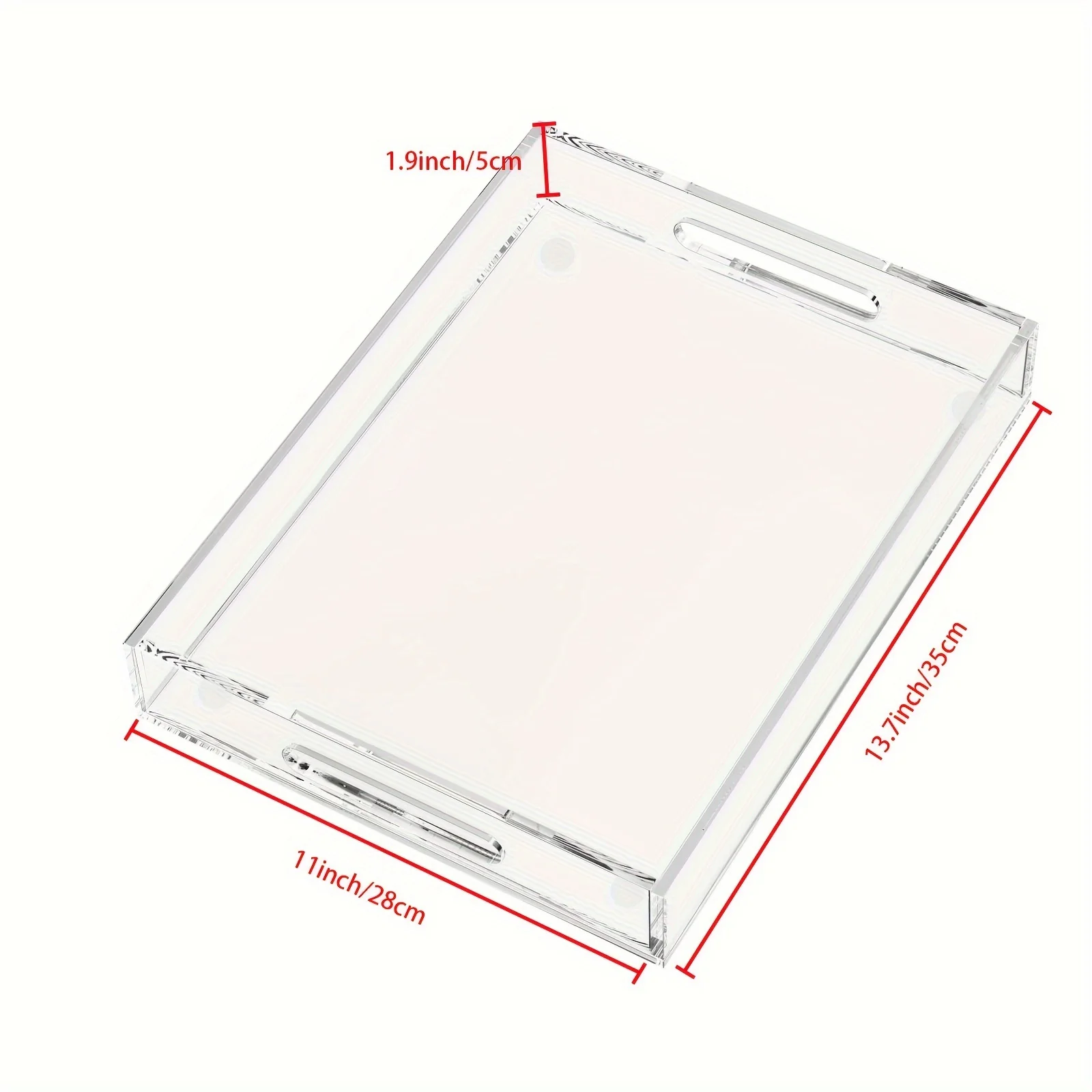 Acrylic transparent tray with handle -13.7 x 11 inches, storage tray for cosmetics and toiletries,kitchen fruit,snacks,and meals 3