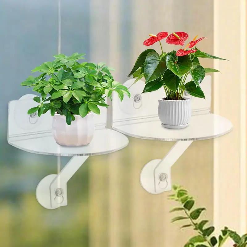 Window Plant Shelves 2X Acrylic Suction Cup Floating Shelves Space-Saving Window Ledge For Kitchens Bathroom Organizer
