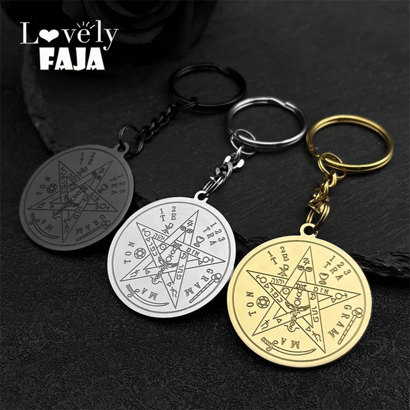 Gothic Gold Farbe Pentagramm Schlüssel anhänger für Frauen Edelstahl Hexerei Original Tetra gramm aton Solomon Amulett Schmuck