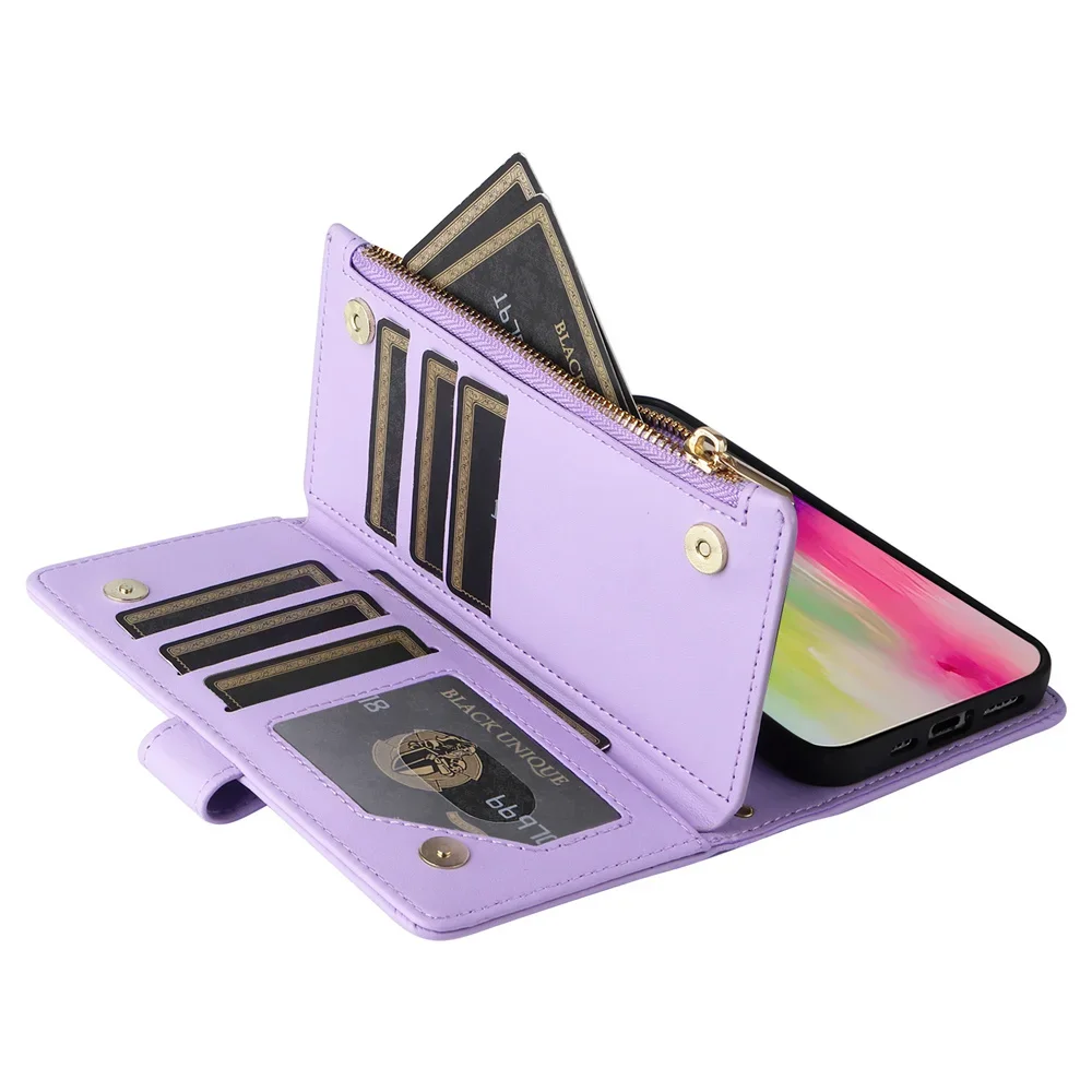 Crossbody Leather Wristlet Wallet with Card Holder and Zipper Pocket Phone Case