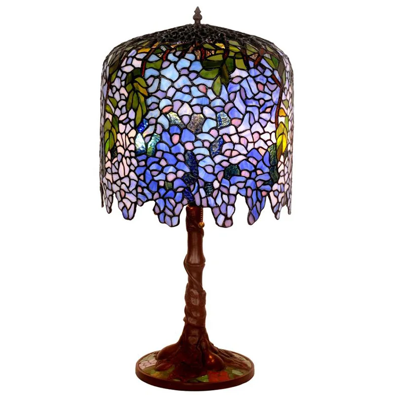 

Tiffany Wisteria Flowers Table Lamp European Luxury Glass Foyer Entrance Hall Workshop Large Wedding Desk Lighting D52001