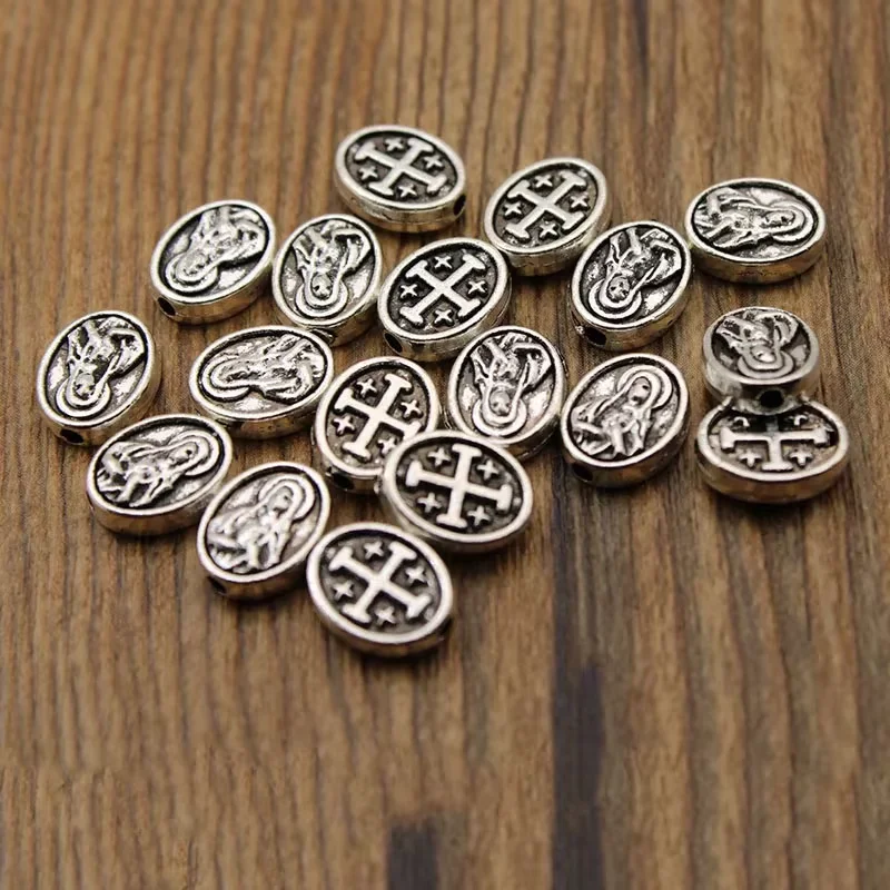 30 Stück Kleine 2mm Lochdurchmesser Tibetische Silberne Heilige Jungfrau Maria Zwischenperlen, Metallperlen für DIY Armband Schmuckherstellung – Detail 1