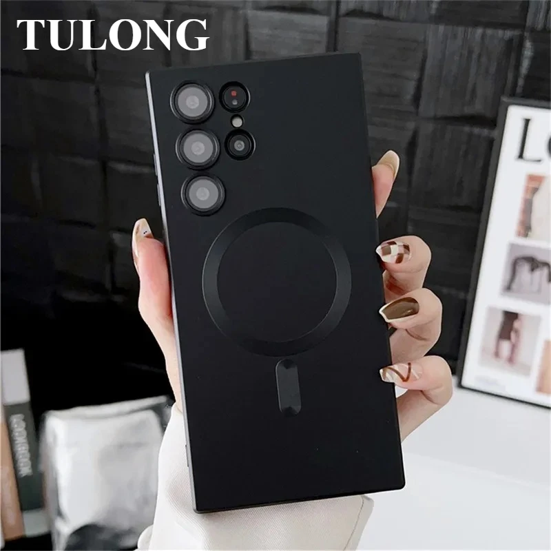 Suitable for Samsung S25 Mobile Phone Case Magnetic Metal Paint S24 Frosted S23 Ultra Anti-fall 22plus All-inclusive S21 Fe Case