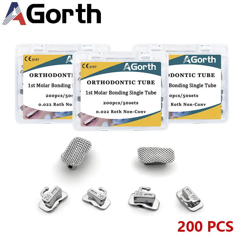 50set/200pcs 0.022 Dental Orthodontic Buccal Tube 1st/2nd Molar Roth Mbt Mesh Base Bondable Non-Convertible Tube