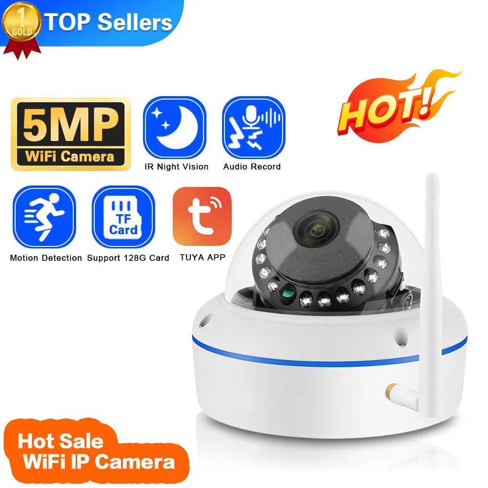 

Tuya Smart Life 5MP Camera Wifi Vandal-proof P2P TF Card Slot CCTV Dome Camera Wireless Wired Audio Recorded Security Optional