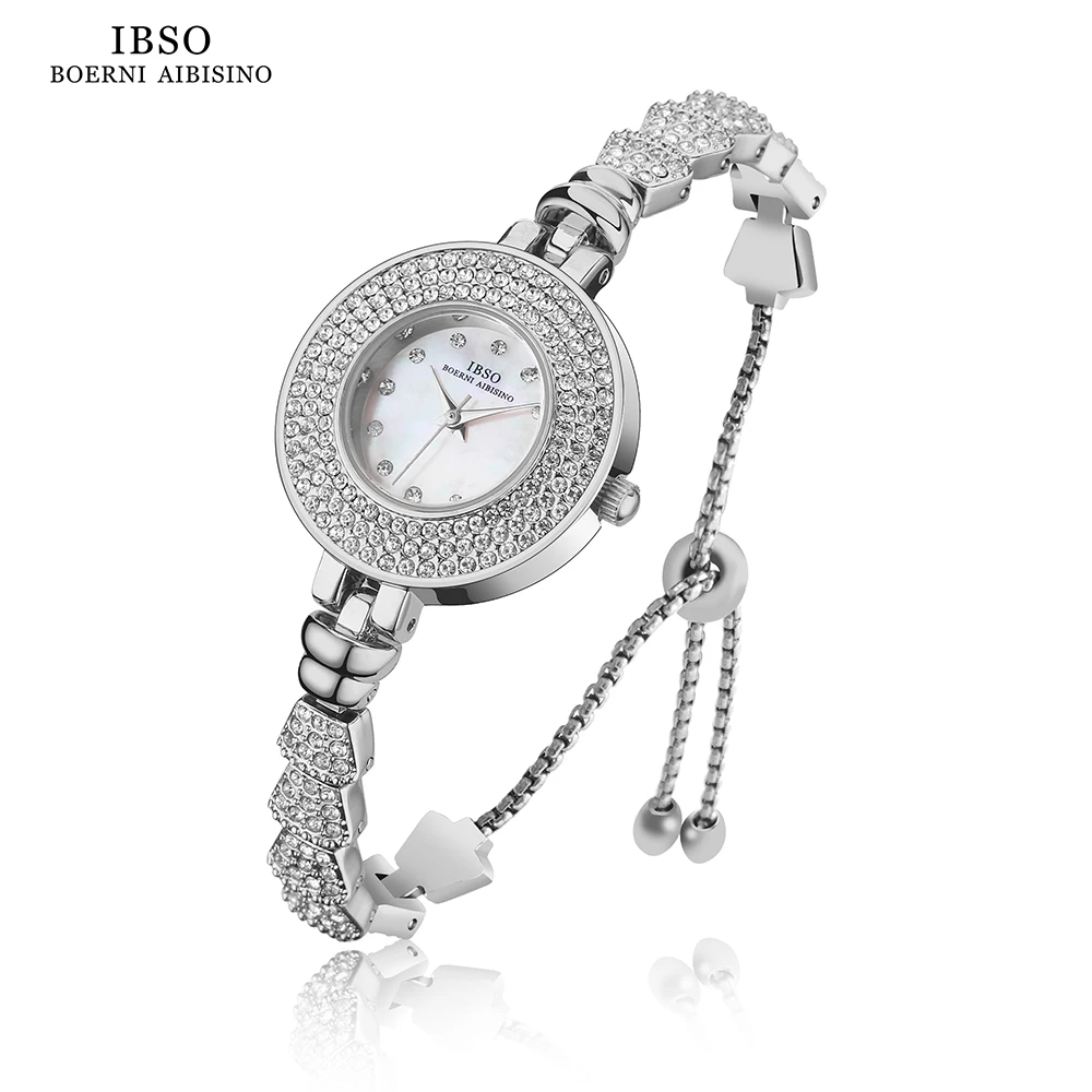 

IBSO New 2022 Special Strap Women Quartz Watches S9296 Full Zircon Shell Dial Stainless Steel Waterproof Ladies Watch Charming