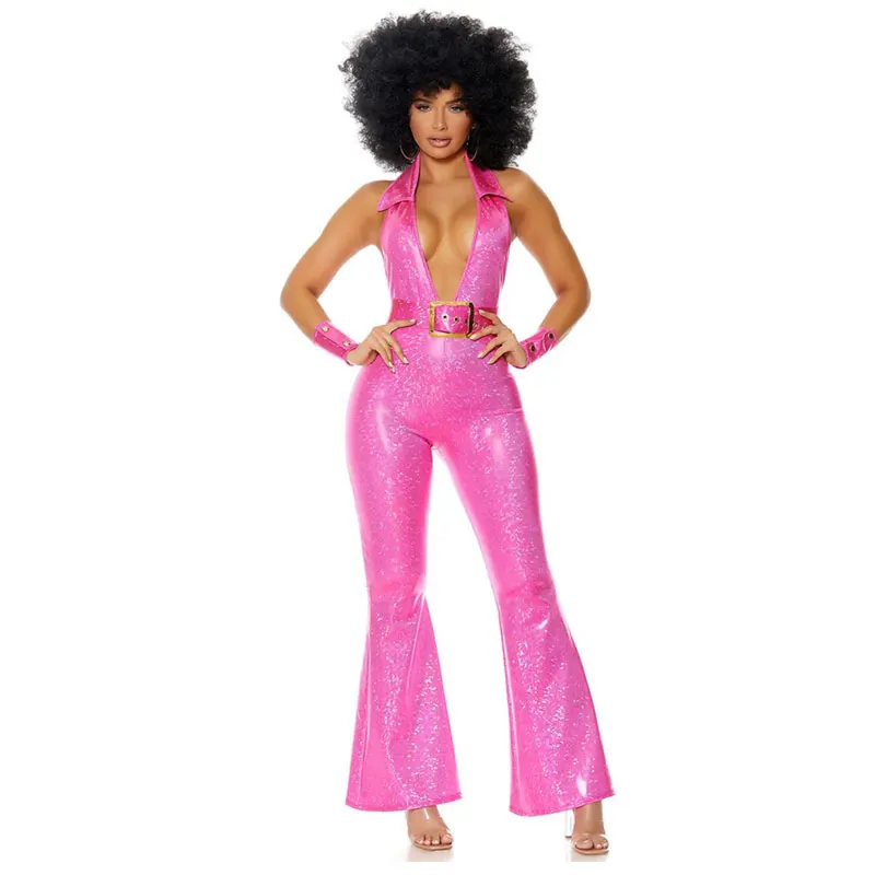 

Women's Halloween Vintage Party 70s 80s Hippie Cosplay Costume Retro Disco Stage Performance Singer Jumpsuit