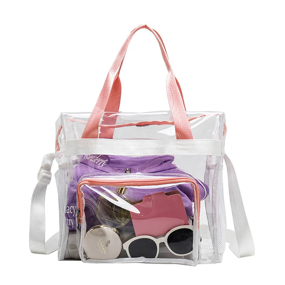 Transparent PVC Color Handle Fitness Storage Bag Summer Large Capacity Waterproof Swimming Beach Messenger Shoulder Bag Handbag