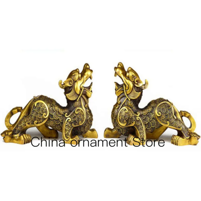 

26cm Lucky Feng Shui Old Bronze Fortune Unicorn Pixiu Brave Troops Best Statue
