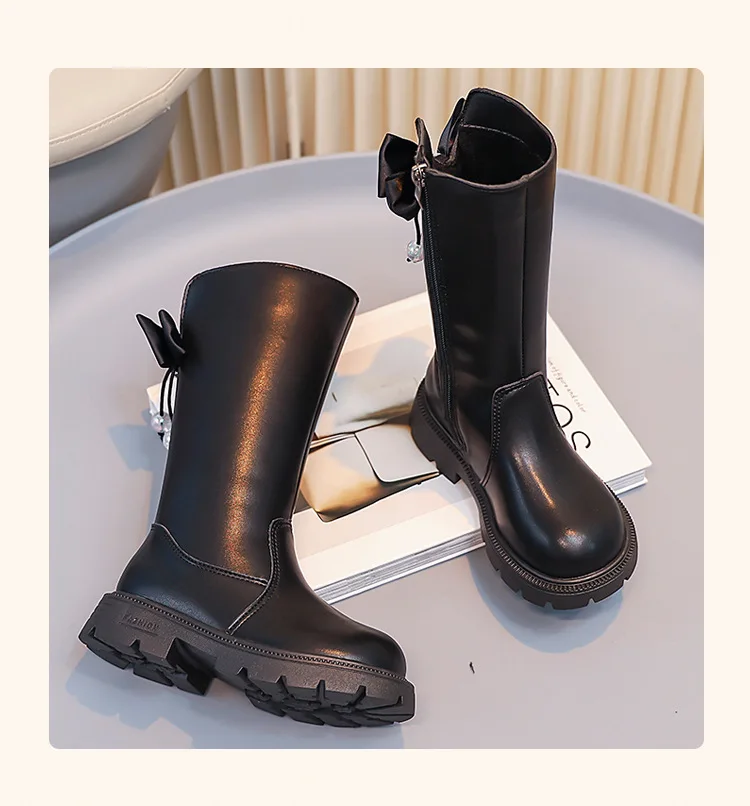 2025, knielang, coole Formen, Kinderschuhe, Kinderstiefel, Herbst-Winter, modische High-Top-Studentenschuhe, Mädchen-Turnschuhe mit Schleife – Detail 20