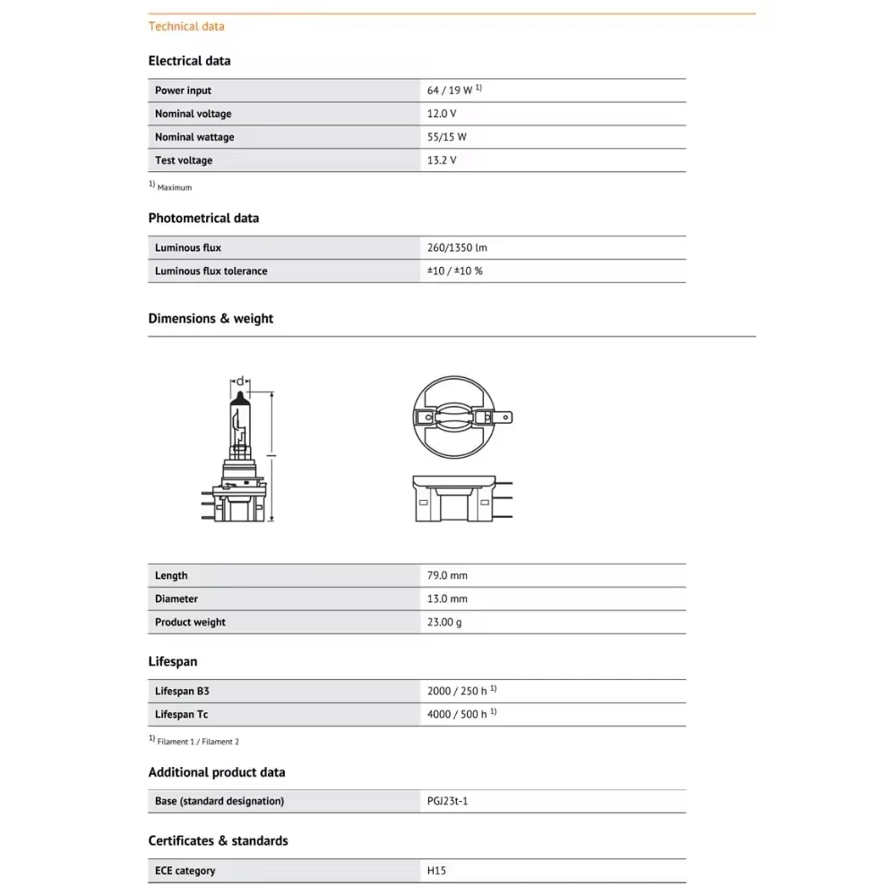 OSRAM H15 12V 15/55W 3200K 64176 Original Line Bulb OEM Headlight Daytime Running Light OEM Quality Bulb For Golf Audi Q7 6