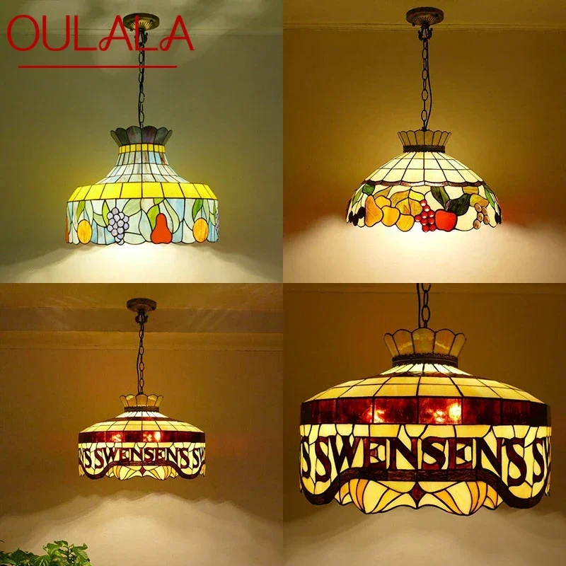 

OULALA Tiffany European Chandelier Vintage Creative Color Glass Pendant Lamp Home Living Room restaurant Bedroom Hotel Corridor